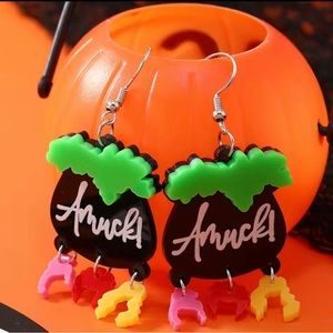NWOT Amuck hook earrings on a cauldron